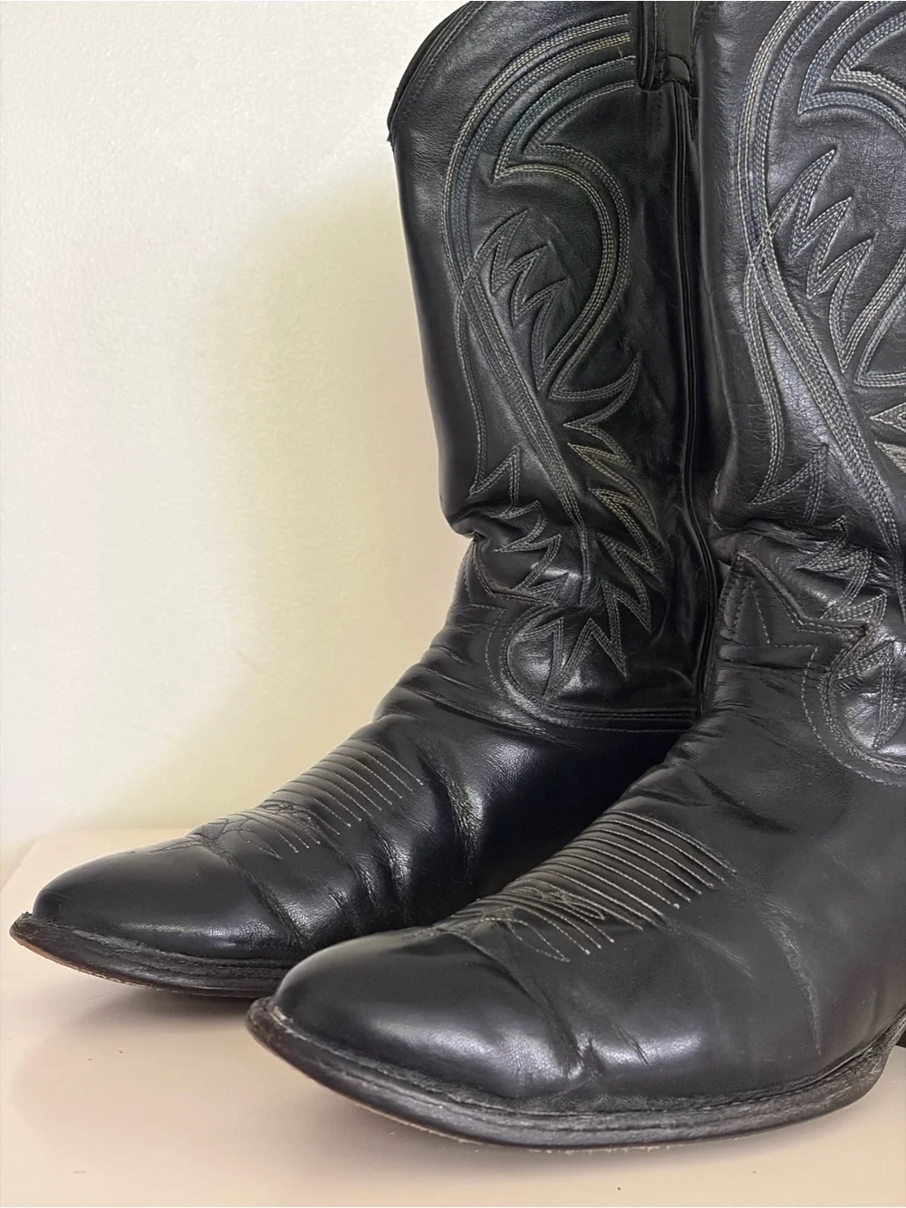Vintage Tony Lama Black Leather Cowboy Boots Men’s 10 D Made in the USA
